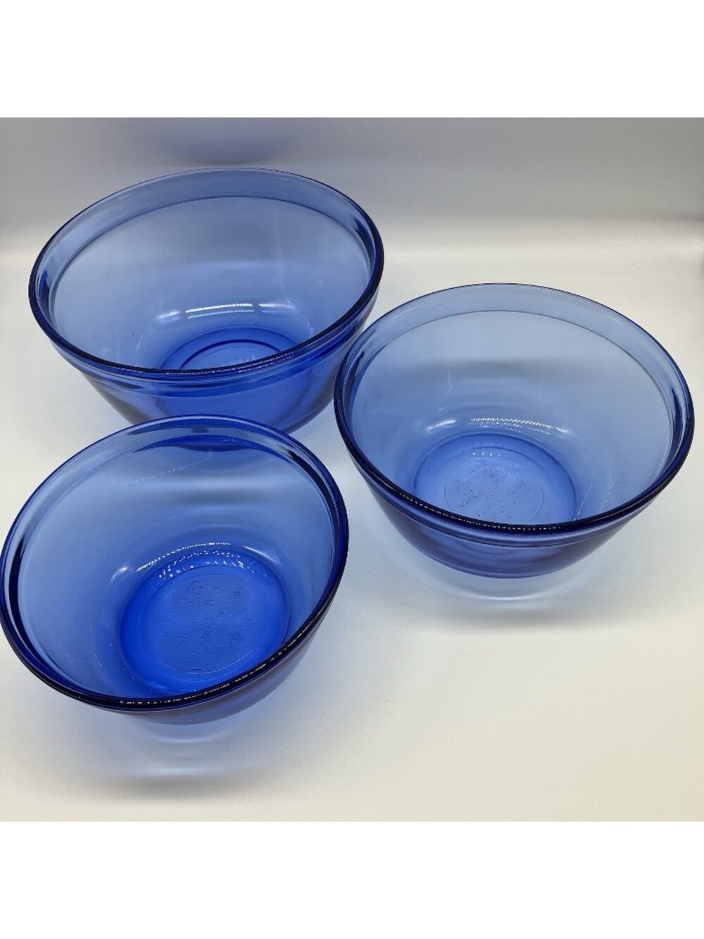 3 Anchor Ovenware Blue Glass Mixing Bowls 1 Qt 1.5 Qt 2.5 Qt - CC5